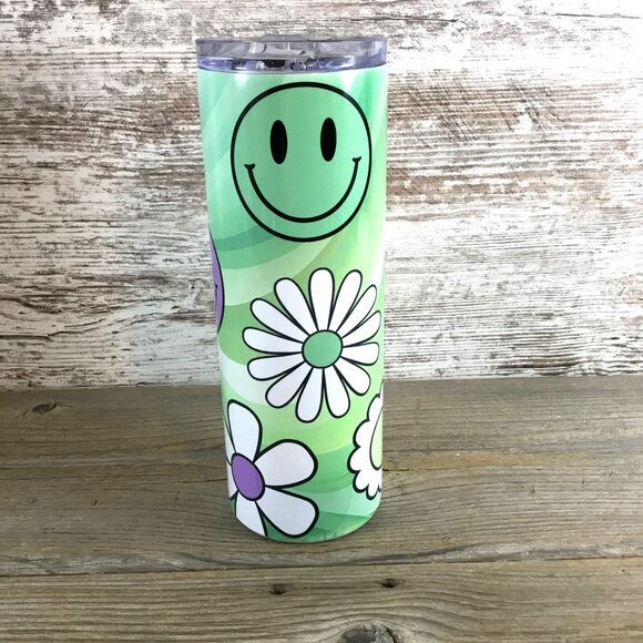 Retro Daisy Smiley Face Tumbler Wrap 20oz Skinny Tumbler - Picture 2 of 4